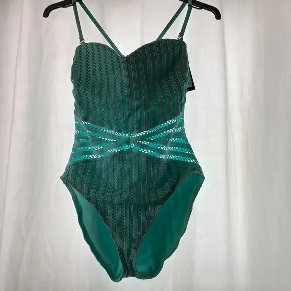 Kenneth Cole Aqua/Teal/Turquoise crochet cutout one piece XL NWT - Picture 5 of 10